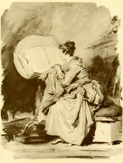 Reading girl sitting on a folding table by Jean Honore Fragonard